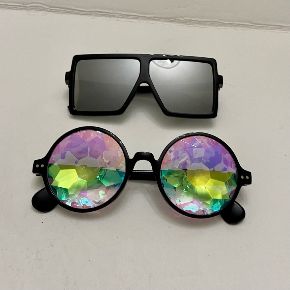 Lot of 2 Vintage Sun Glasses-Iridescent and Black Squarish Sunglasses